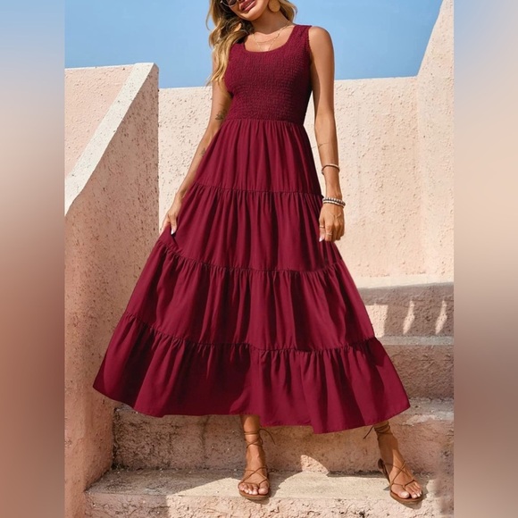 Sleeveless Maxi Dress - Tiered and Smocked - Picture 2 of 4